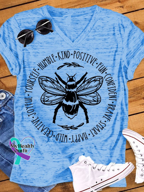 Women’s Bee Something Kind Happy Casual V-Neck Tee Blue / S