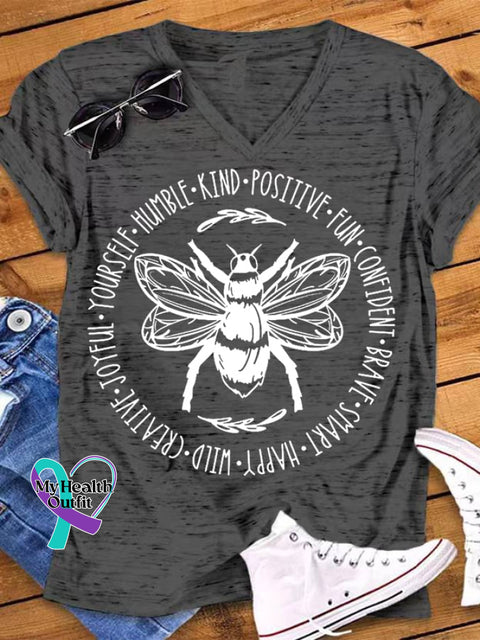 Women’s Bee Something Kind Happy Casual V-Neck Tee Dark Grey / S