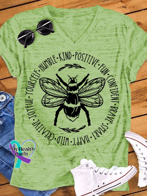 Women’s Bee Something Kind Happy Casual V-Neck Tee Green / S