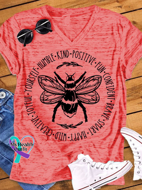 Women’s Bee Something Kind Happy Casual V-Neck Tee Red / S
