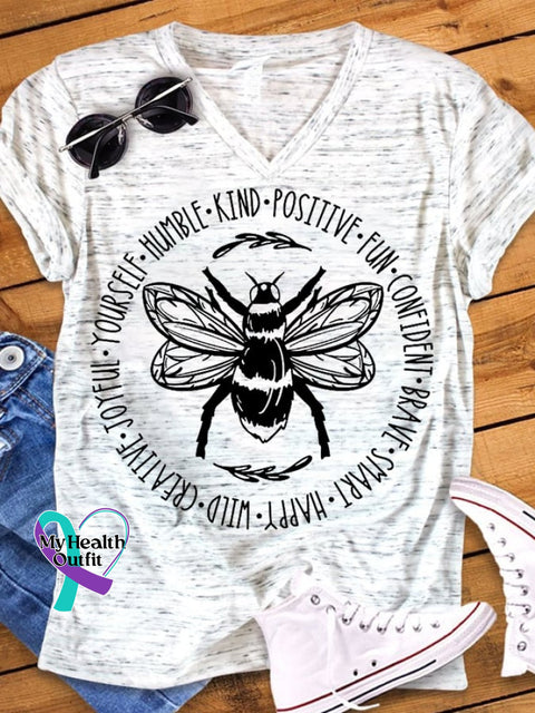 Women’s Bee Something Kind Happy Casual V-Neck Tee White / S