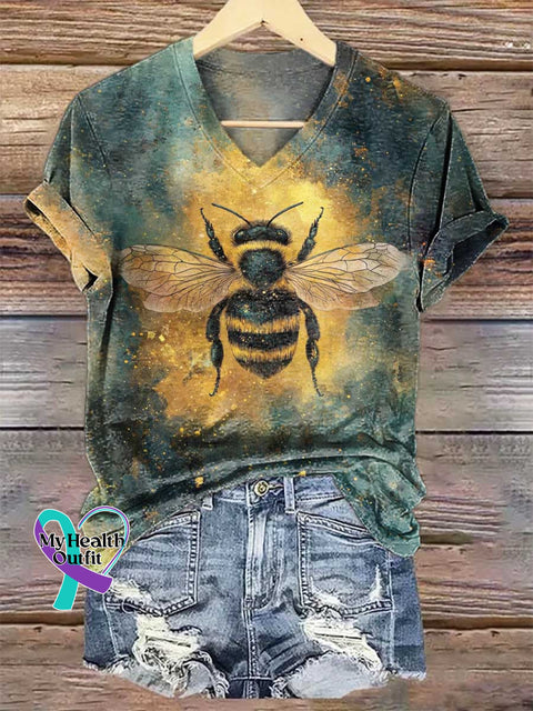 Women’s BEE V-neck Casual T-Shirt Multicolor / S