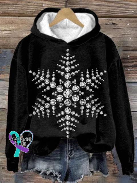 Women’s Bejeweled Christmas Snowflake Print Hoodie Picture 1 / S