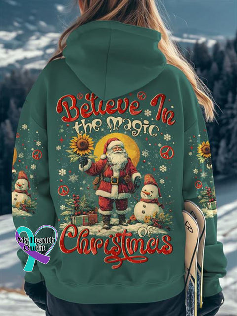 Women’s Believe In The Magic Of Christmas All Over Print Casual Hoodie Sweatshirt Multicolor / S