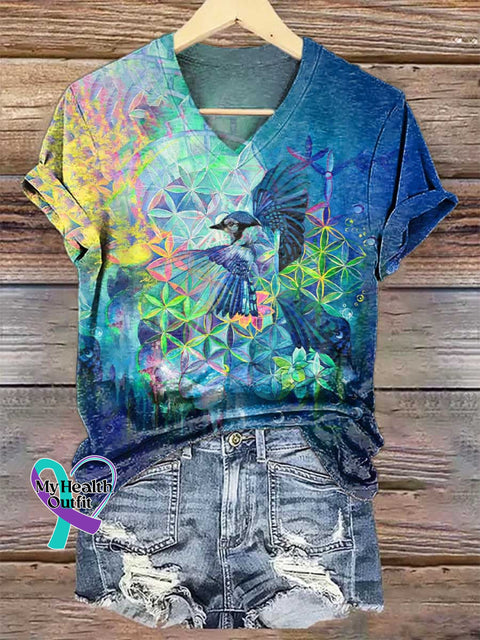 Women’s Bird V-neck Casual T-Shirt Multicolor / S