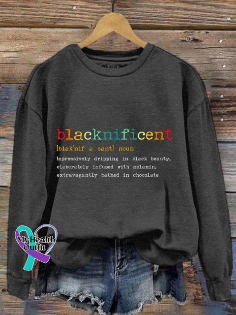 Women’s Black History Month Blacknificent Print Sweatshirt Dark Grey / S