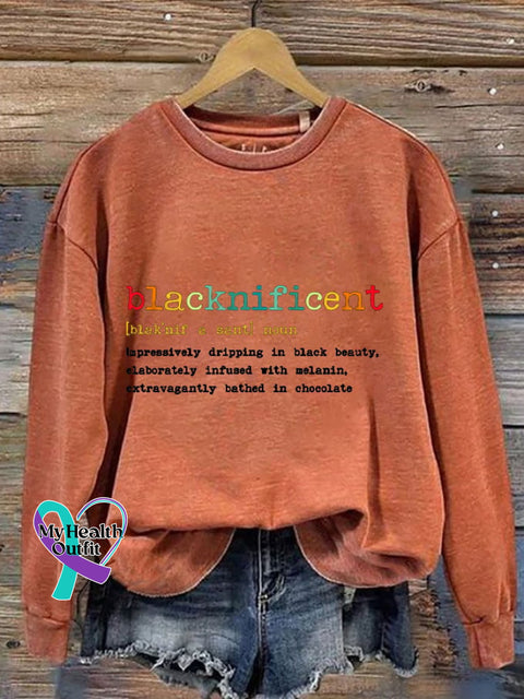 Women’s Black History Month Blacknificent Print Sweatshirt Orange / S