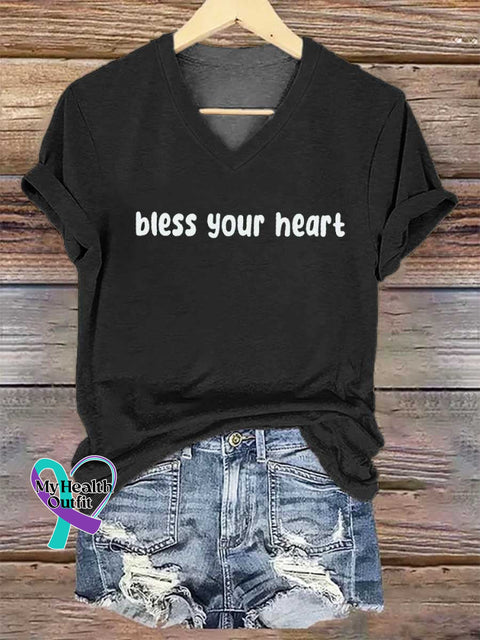 Women’s Bless Your Heart V-neck Casual T-Shirt Black / S