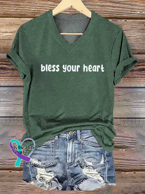 Women’s Bless Your Heart V-neck Casual T-Shirt Green / S