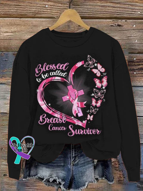 Women’s Blessed To Be Called Breast Cancer Survivor Print Pattern Casual Sweatshirt Black / S