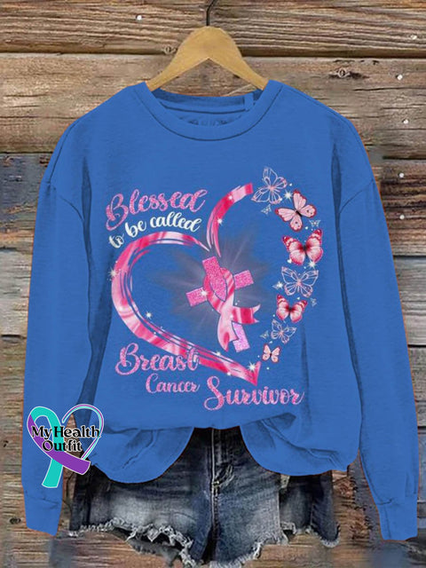 Women’s Blessed To Be Called Breast Cancer Survivor Print Pattern Casual Sweatshirt Blue / S