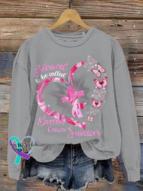 Women’s Blessed To Be Called Breast Cancer Survivor Print Pattern Casual Sweatshirt Grey / S