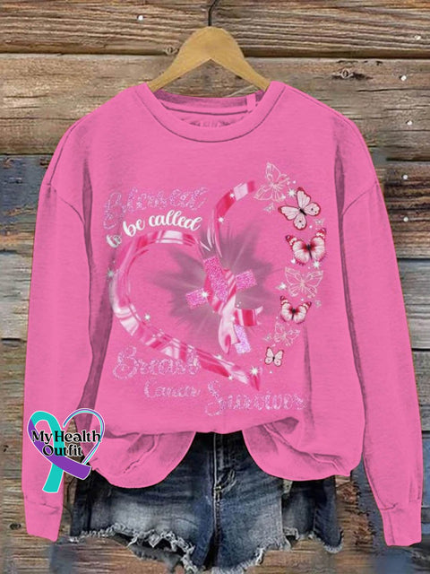 Women’s Blessed To Be Called Breast Cancer Survivor Print Pattern Casual Sweatshirt Pink / S