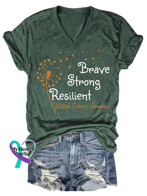 Women’s Brave Strong Resilient Dandelion Ms Awareness Multiple Sclerosis Warrior Multiple Sclerosis Orange Ribbon