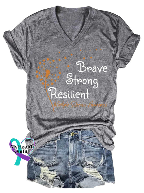 Women’s Brave Strong Resilient Dandelion Ms Awareness Multiple Sclerosis Warrior Multiple Sclerosis Orange Ribbon
