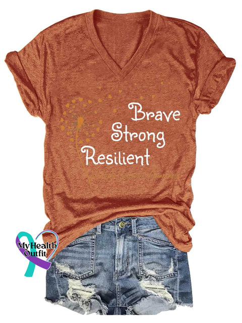 Women’s Brave Strong Resilient Dandelion Ms Awareness Multiple Sclerosis Warrior Multiple Sclerosis Orange Ribbon
