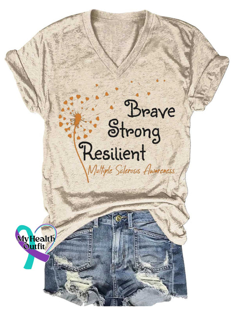 Women’s Brave Strong Resilient Dandelion Ms Awareness Multiple Sclerosis Warrior Multiple Sclerosis Orange Ribbon