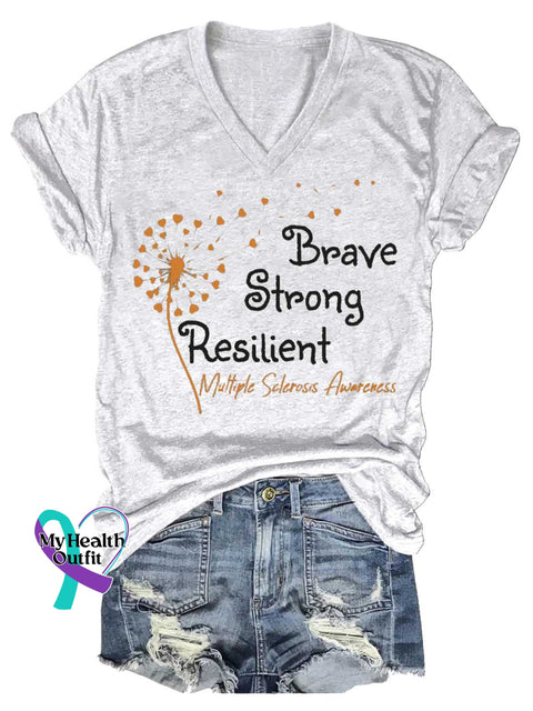 Women’s Brave Strong Resilient Dandelion Ms Awareness Multiple Sclerosis Warrior Multiple Sclerosis Orange Ribbon