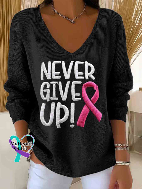 Women’s Breast Cancer Awareness Art Casual Pullover Sweater Black / S