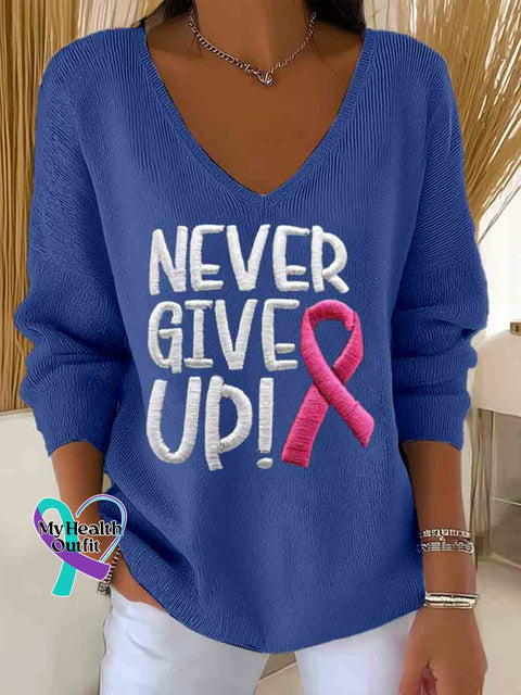 Women’s Breast Cancer Awareness Art Casual Pullover Sweater Blue / S