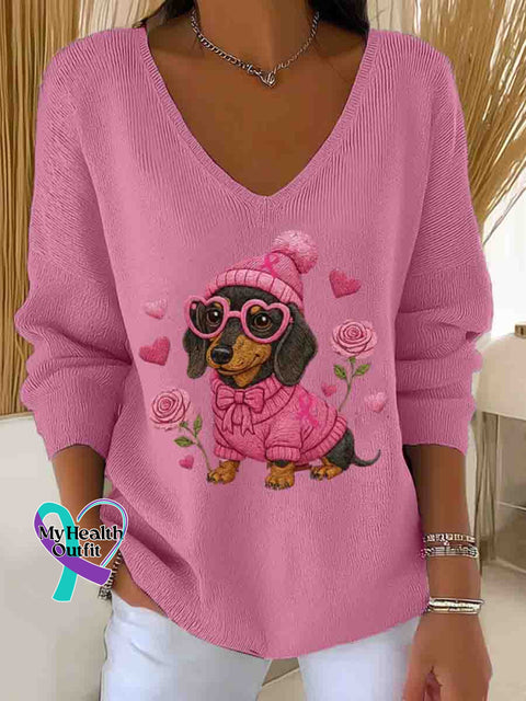 Women’s Breast Cancer Awareness Art Casual Pullover Sweater LightPink / S