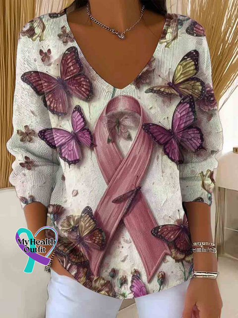 Women’s Breast Cancer Awareness Art Casual Pullover Sweater Multicolor / S