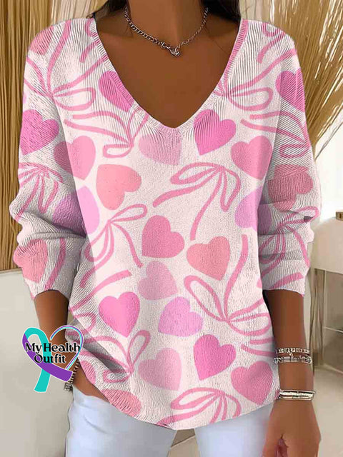 Women’s Breast Cancer Awareness Art Casual Pullover Sweater Multicolor / S