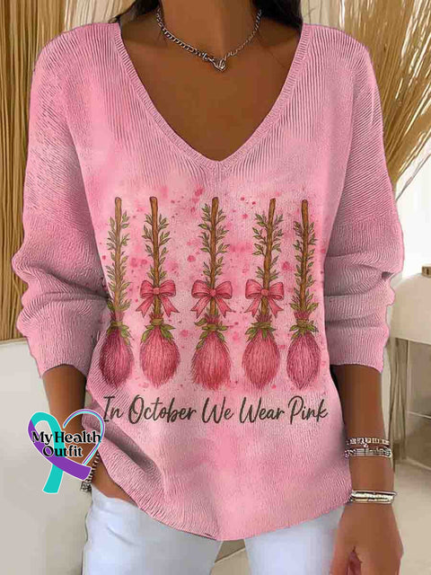 Women’s Breast Cancer Awareness Art Casual Pullover Sweater Pink / S