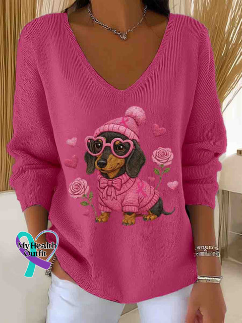 Women’s Breast Cancer Awareness Art Casual Pullover Sweater Pink / S
