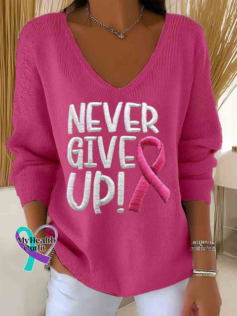 Women’s Breast Cancer Awareness Art Casual Pullover Sweater Pink / S
