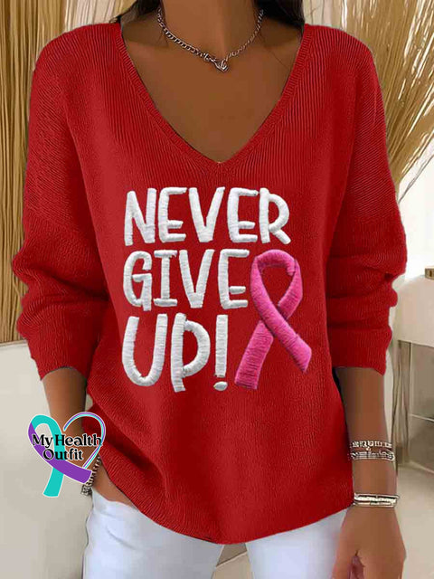 Women’s Breast Cancer Awareness Art Casual Pullover Sweater Red / S