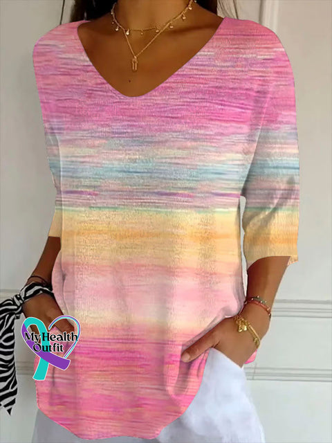 Women’s Breast Cancer Awareness Art Print Casual Knit Pullover Pink / M