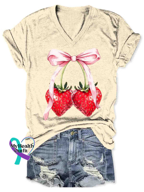 Women’s Breast Cancer Awareness Art V-neck Casual T-Shirt Apricot / S