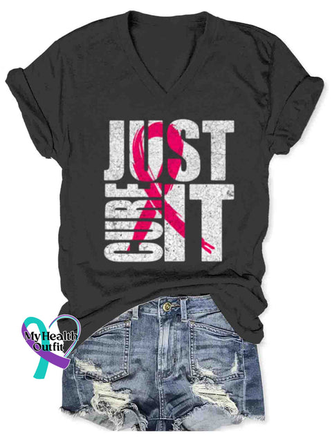 Women’s Breast Cancer Awareness Art V-neck Casual T-Shirt Black / S