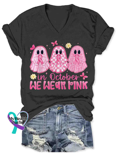 Women’s Breast Cancer Awareness Art V-neck Casual T-Shirt Black / S