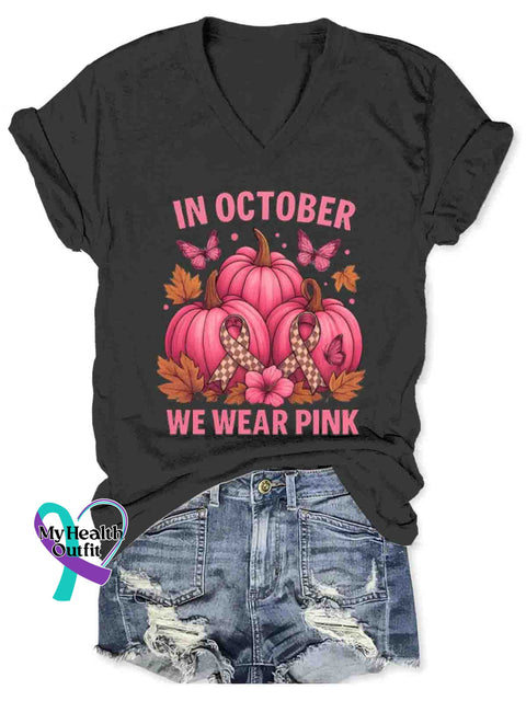 Women’s Breast Cancer Awareness Art V-neck Casual T-Shirt Black / S