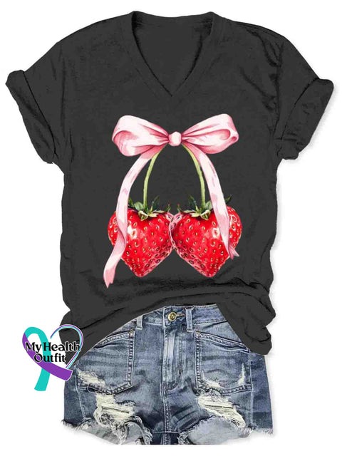 Women’s Breast Cancer Awareness Art V-neck Casual T-Shirt Black / S