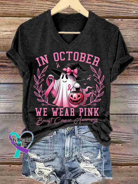 Women’s Breast Cancer Awareness Art V neck Casual T Shirt Black / S