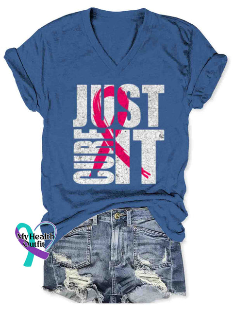 Women’s Breast Cancer Awareness Art V-neck Casual T-Shirt Blue / S
