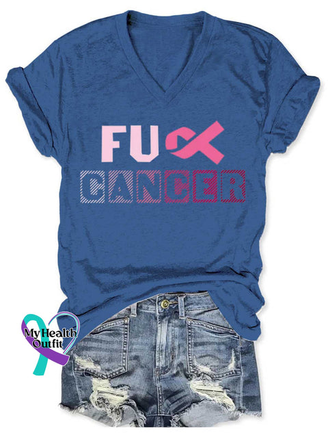 Women’s Breast Cancer Awareness Art V neck Casual T Shirt Blue / S