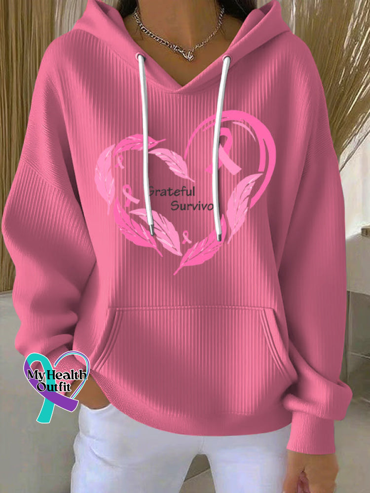 Women’s Casual Pink Breast Cancer Awareness Flora Textured Hoodie Pink / S