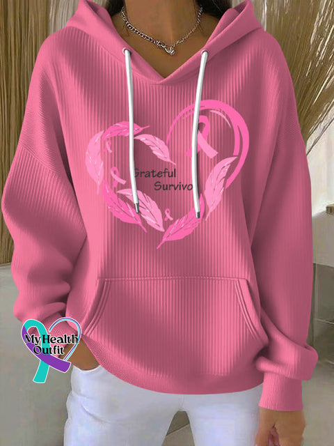 Women’s Casual Pink Breast Cancer Awareness Flora Textured Hoodie Pink / S