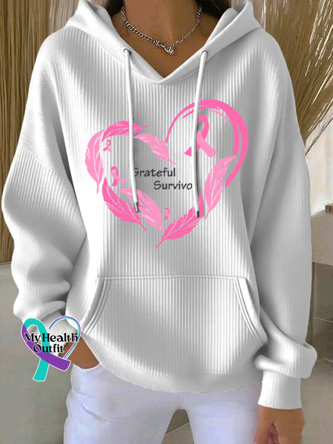 Women’s Casual Pink Breast Cancer Awareness Flora Textured Hoodie White / S