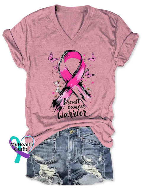 Women’s Breast Cancer Awareness Art V neck Casual T Shirt LightPink / S