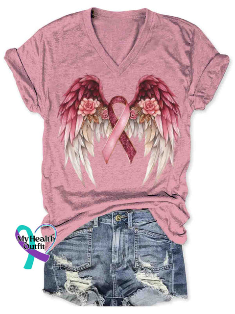 Women’s Breast Cancer Awareness Art V neck Casual T Shirt LightPink / S