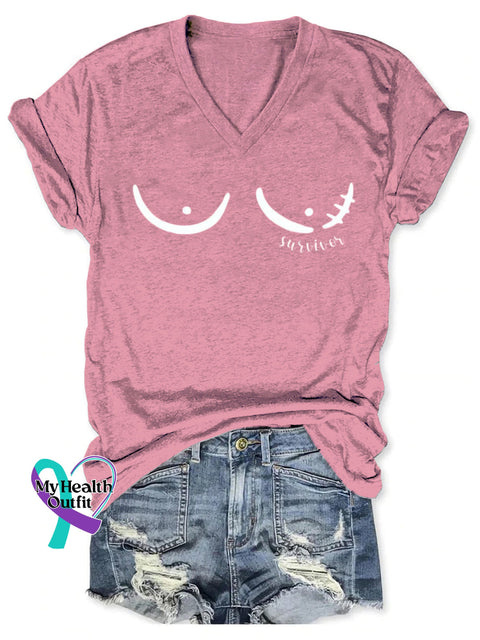 Women’s Breast Cancer Awareness Art V neck Casual T Shirt LightPink / S