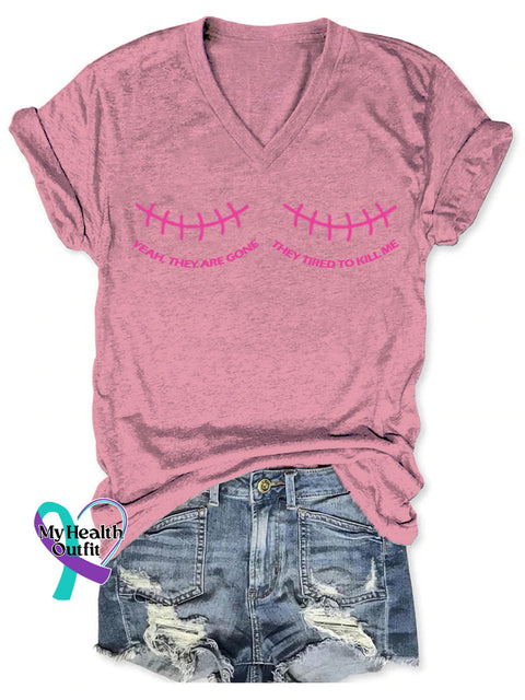 Women’s Breast Cancer Awareness Art V neck Casual T Shirt LightPink / S