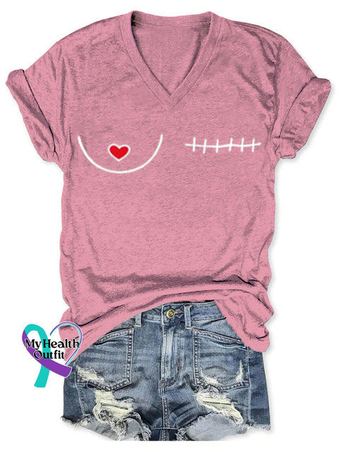 Women’s Breast Cancer Awareness Art V neck Casual T Shirt LightPink / S
