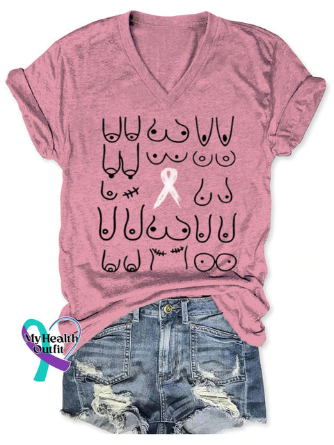 Women’s Breast Cancer Awareness Art V neck Casual T Shirt LightPink / S