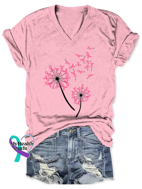 Women’s Breast Cancer Awareness Art V-neck Casual T-Shirt LightPink / S